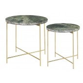 Freja Marble Table Forest Green / Brass - Set of Two